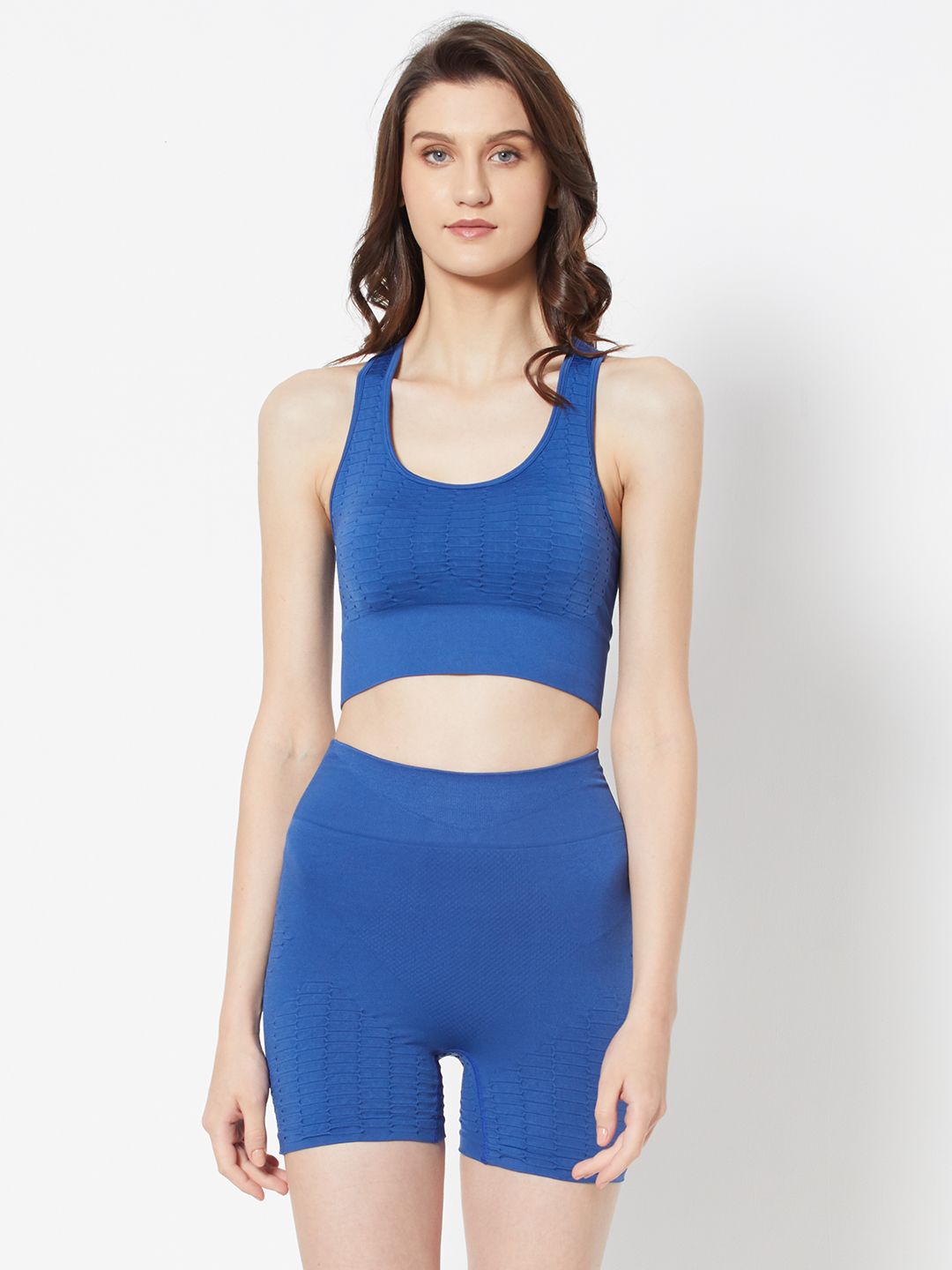 URBANIC Women Blue Solid Ruched Gym Tracksuit Price in India