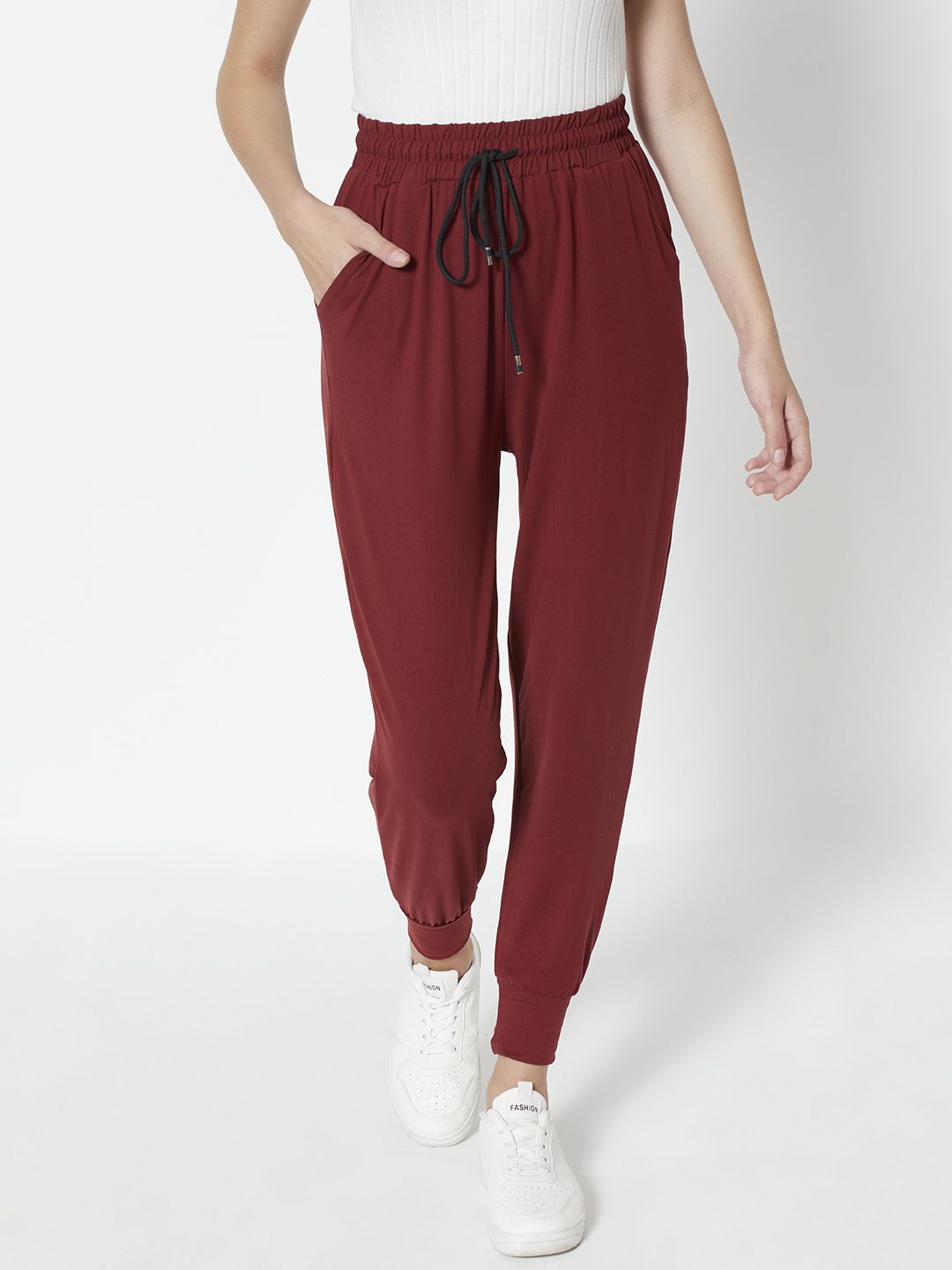 URBANIC Women Maroon Solid Joggers Price in India