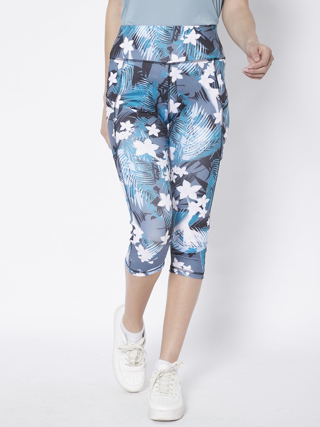 URBANIC Women Blue & White Printed Gym Tights Price in India