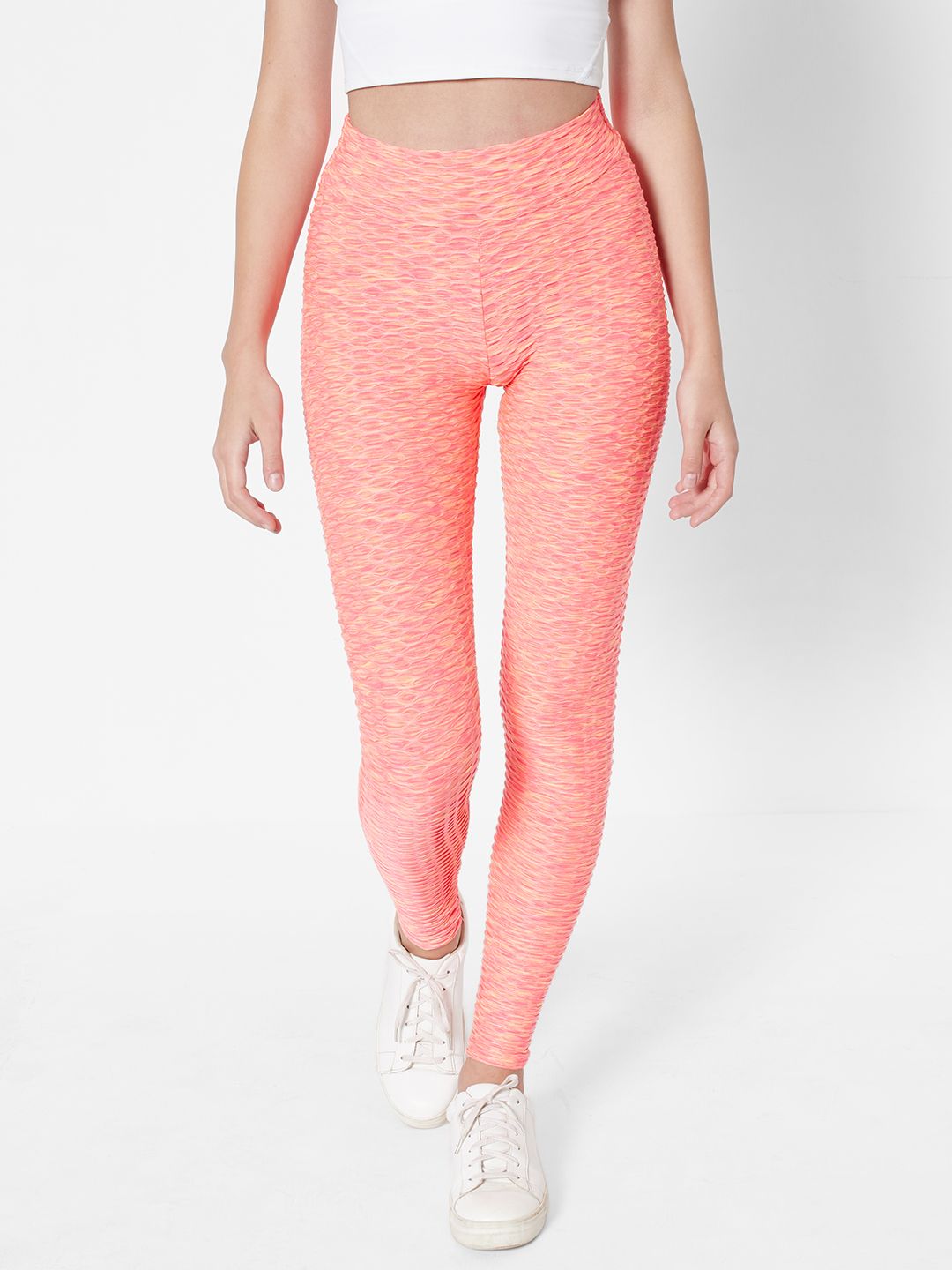 URBANIC Women Pink & Peach-Coloured Ruched Gym High Rise Gym Tights Price in India