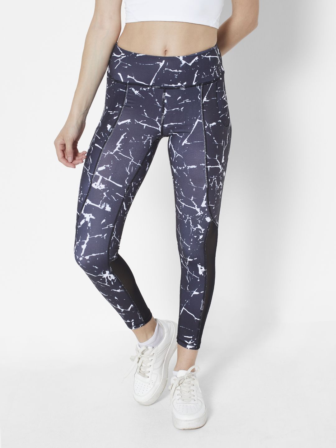 URBANIC Women Black & White Printed Gym Tights Price in India