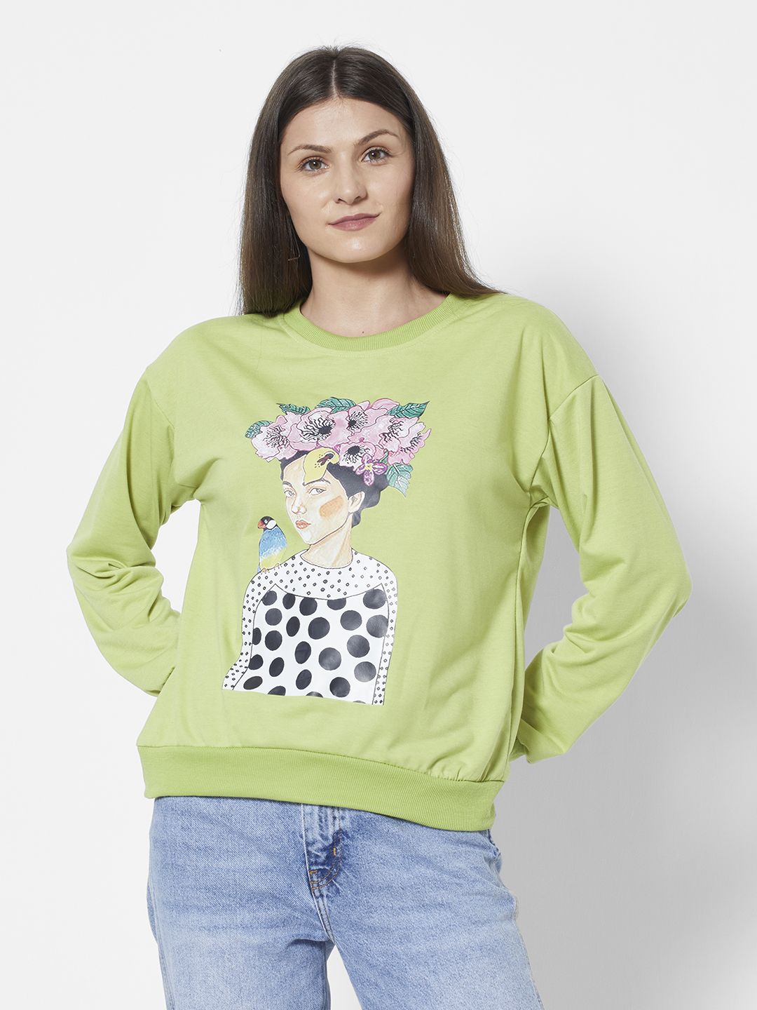 URBANIC Women Green Graphic Print Sweatshirt Price in India