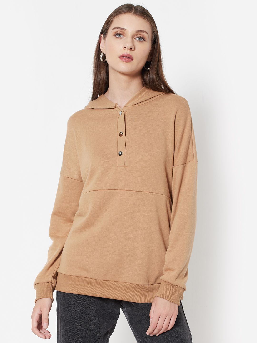 URBANIC Women Beige Hooded Sweatshirt Price in India