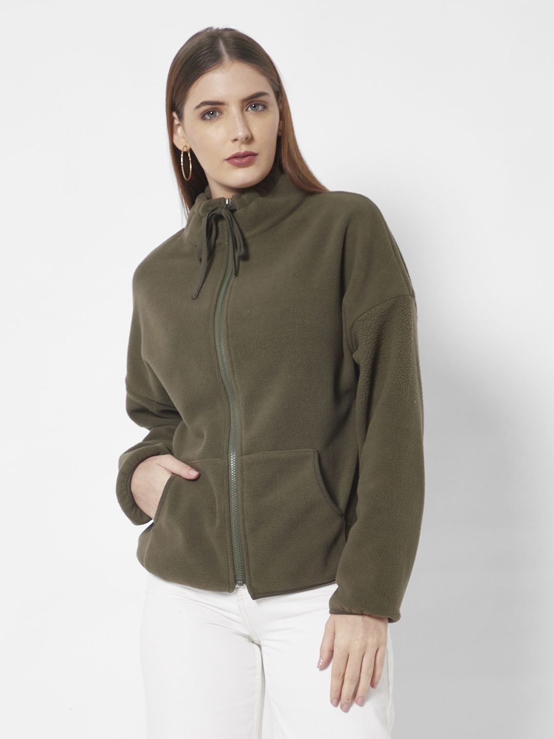 URBANIC Women Olive Green Solid Relaxed Fit Sweatshirt Price in India