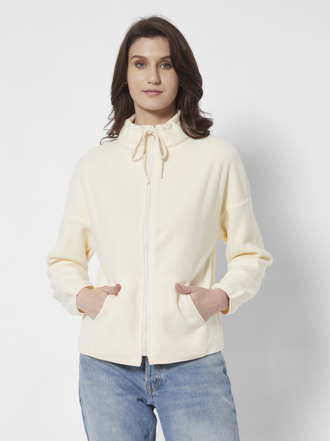 URBANIC Women Off White Solid Relaxed Fit Sweatshirt Price in India