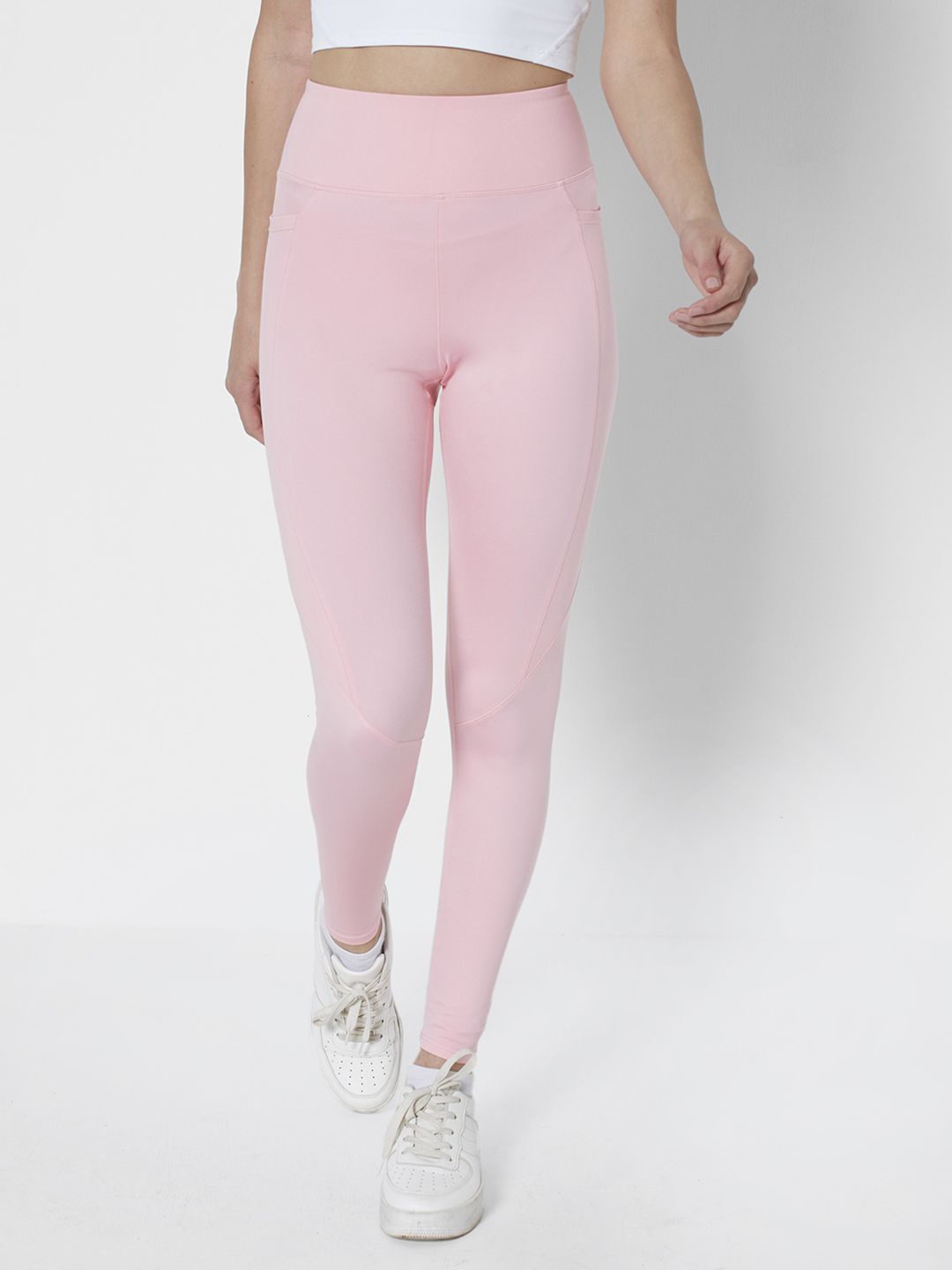 URBANIC Women Pink Solid Slim Fit Gym Tights Price in India