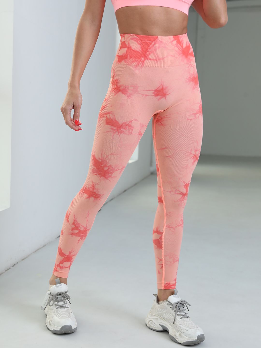 URBANIC Women Coral Tie & Dye High-Rise Gym Tights Price in India
