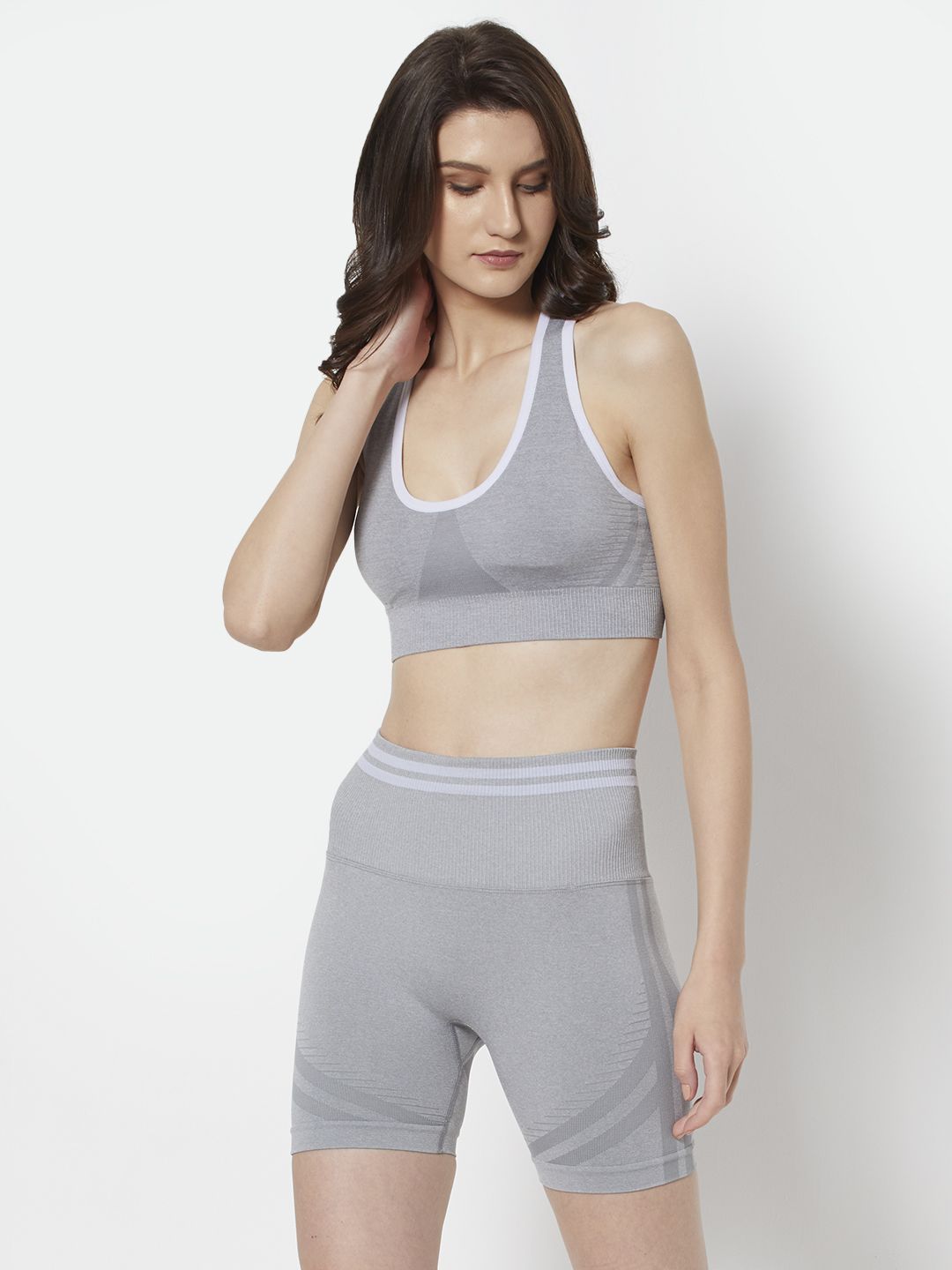 URBANIC Women Grey Solid Ribbed Gym Track Suit Price in India