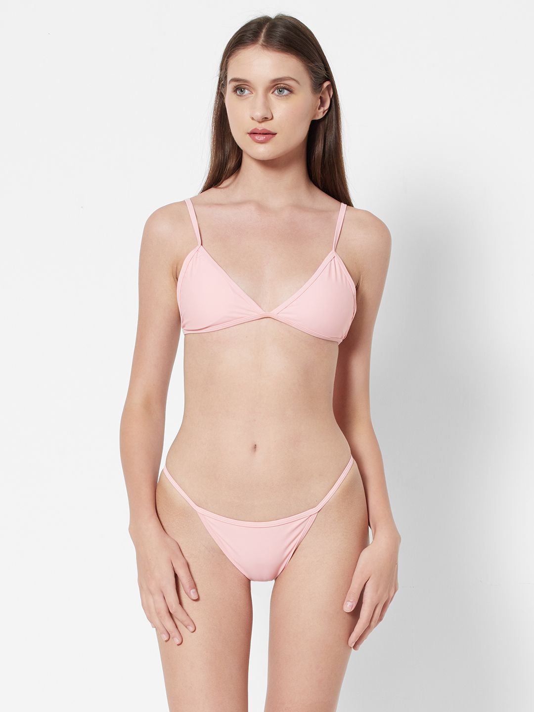 URBANIC Women Light Pink Solid Swim Bikini Set Price in India