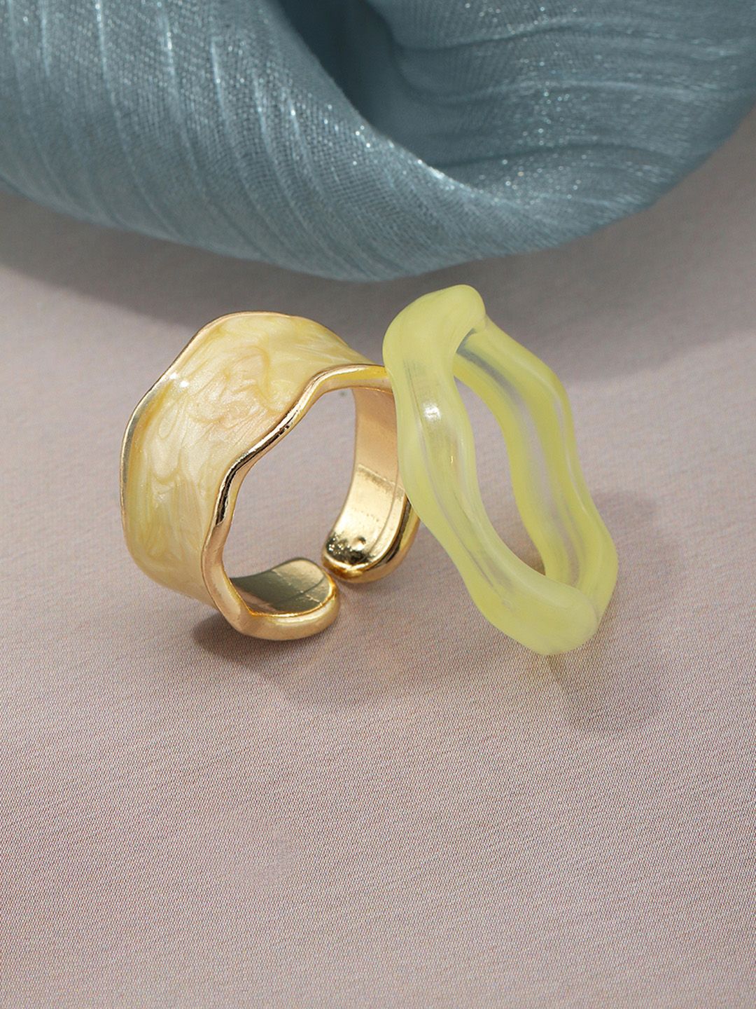 URBANIC Women Set of 2 Gold-Plated Yellow Finger Rings Price in India