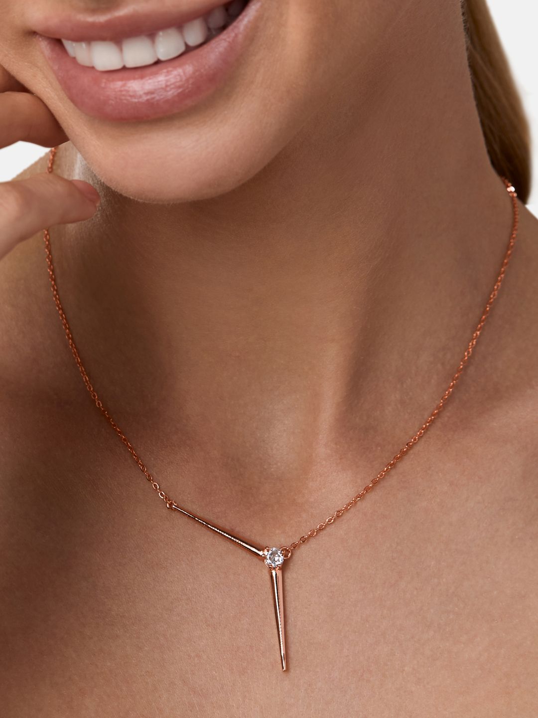 MINUTIAE Rose Gold & White Brass Rose Gold-Plated Handcrafted Minimalist Y Necklace Price in India