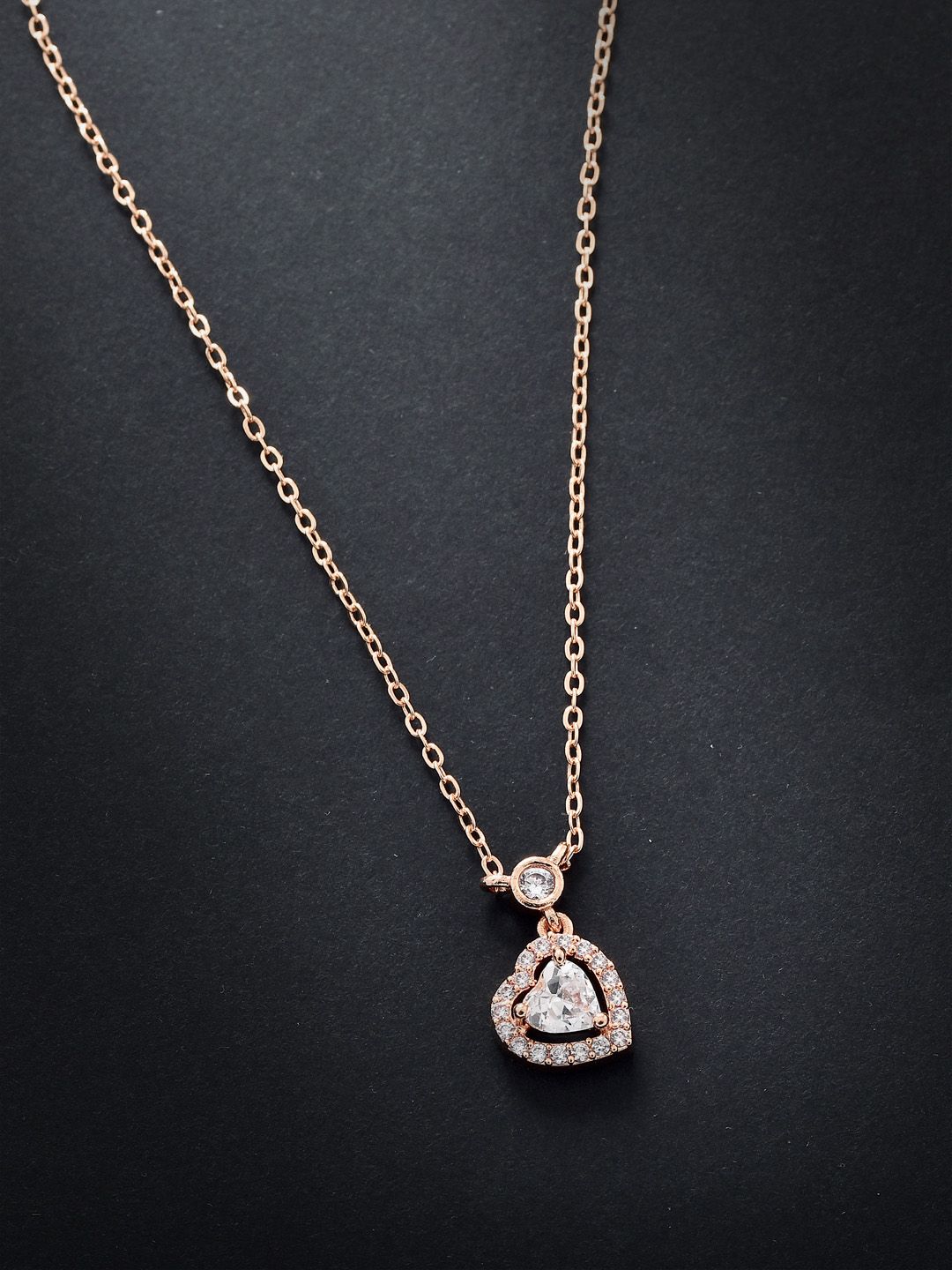 MINUTIAE Rose Gold Plated & White Brass Crystal St. Valentine Heart Pendant Necklace Price in India