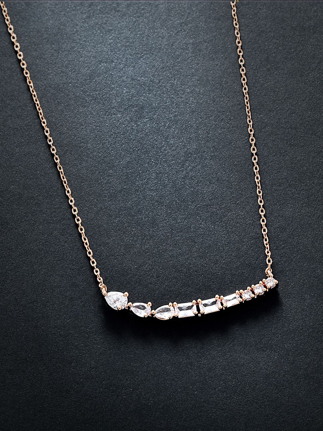 MINUTIAE Women Rose Gold-Toned & White Crystal Studded Pendent Necklace Price in India