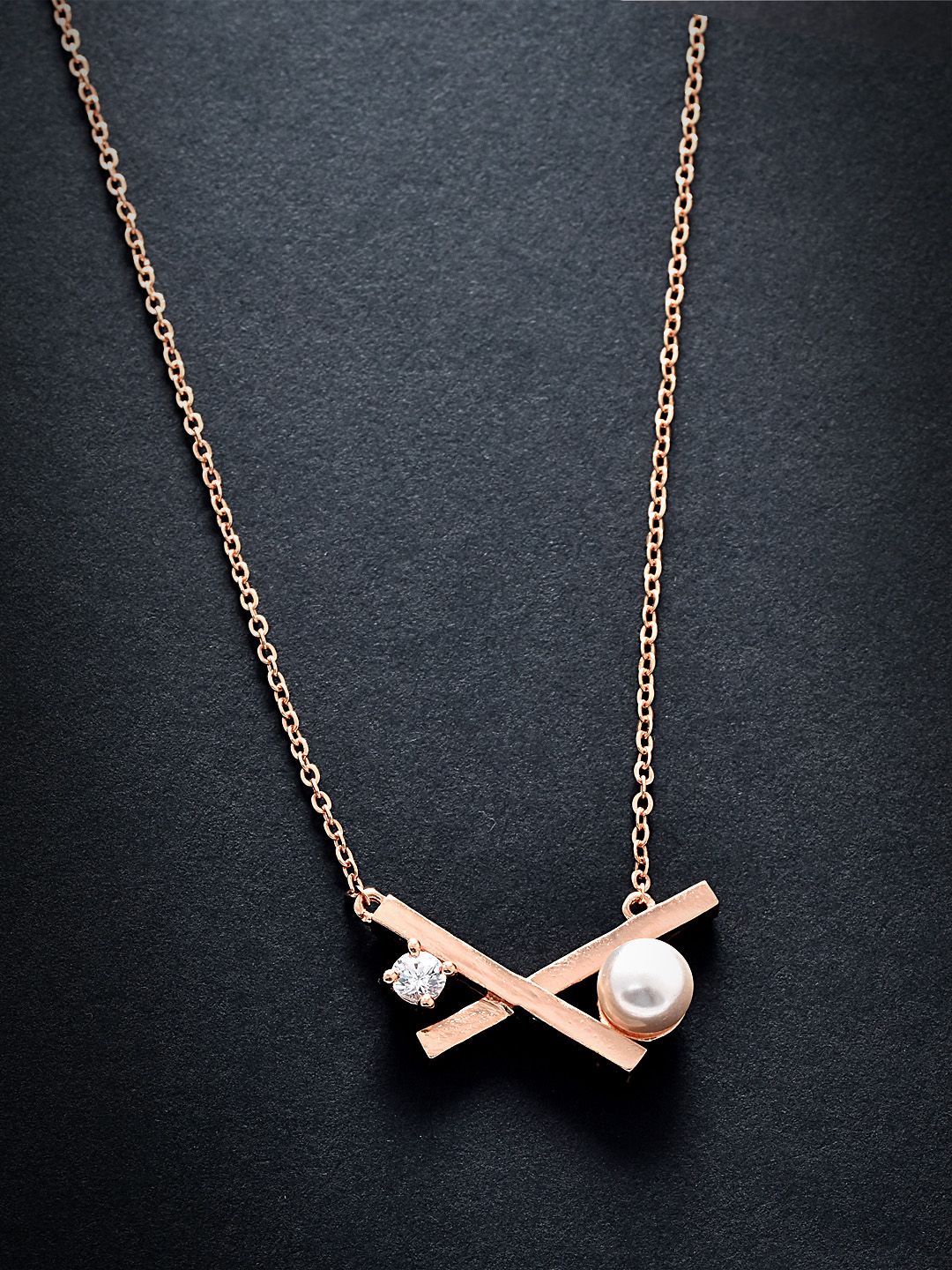 MINUTIAE Rose Gold & White Brass Rose Gold-Plated Necklace Price in India