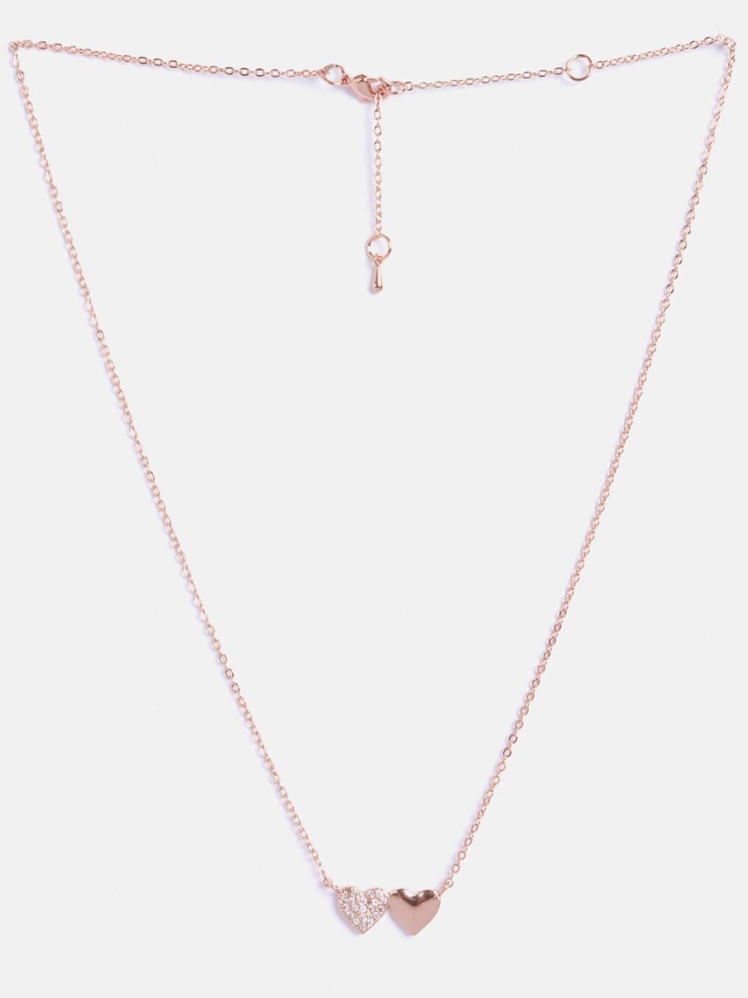 MINUTIAE Women Rose Gold-Toned & White Crystal Studded Twin Heart Chain Necklace Price in India