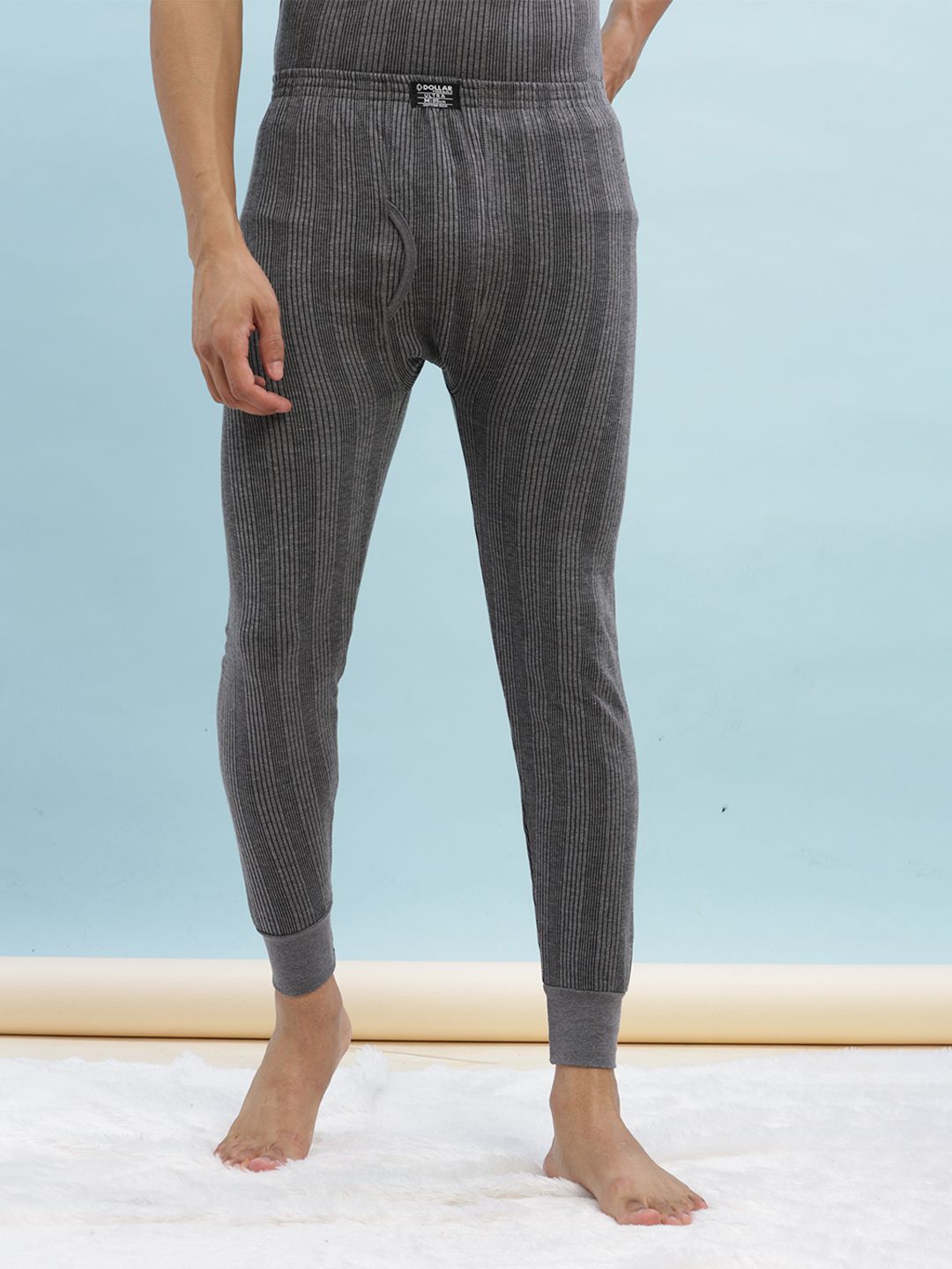 Dollar Ultra Men Charcoal-Grey Striped Thermal Bottoms