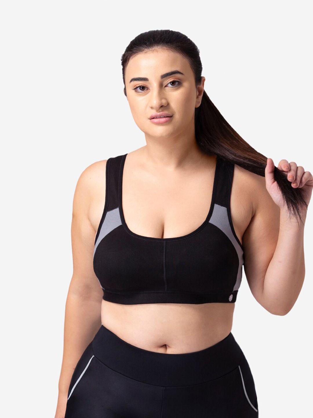 Dermawear Black & Grey Padded Non-Wired Sports Bra Price in India