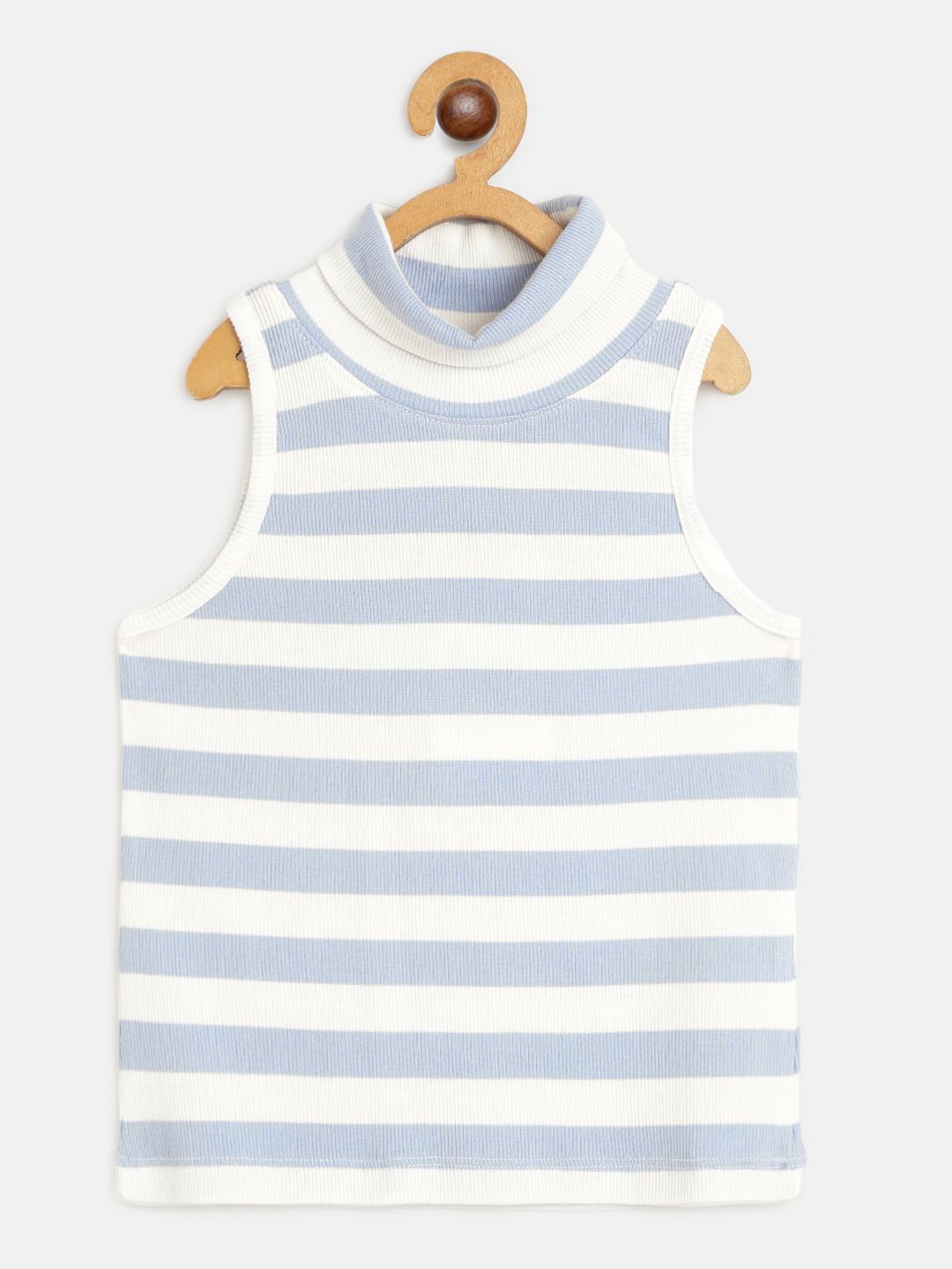 Noh Voh - SASSAFRAS Kids Girls Blue & White Striped Turtle Neck Fitted Top