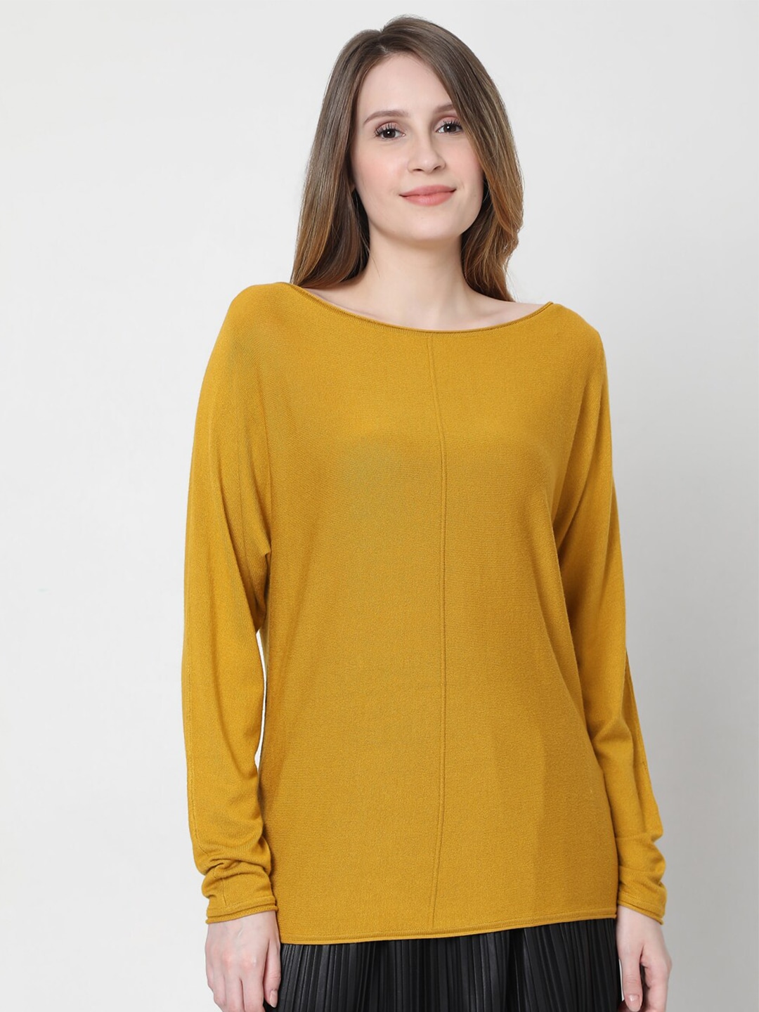 Vero Moda Women Gold-Toned Solid Pullover Sweater Price in India