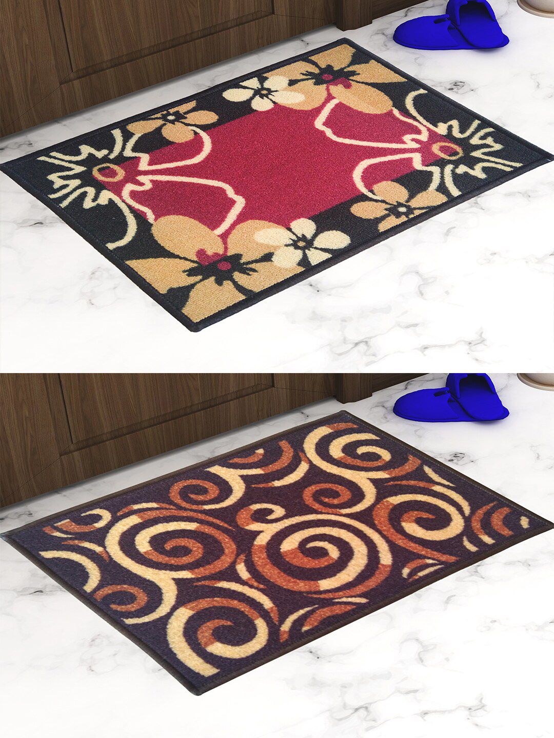 Athom Trendz Set Of 2 Patterned Anti Skid Rectangular Door Mats Price in India