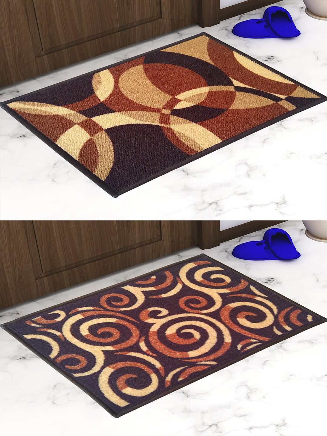 Athom Trendz Set Of 2 Brown & Beige Printed Anti Skid Doormats Price in India