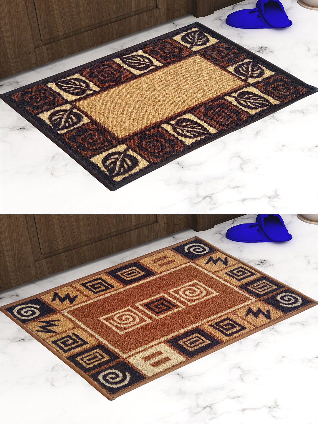 Athom Trendz Set Of 2 Brown & Black Self-Design Anti-Skid Doormats Price in India