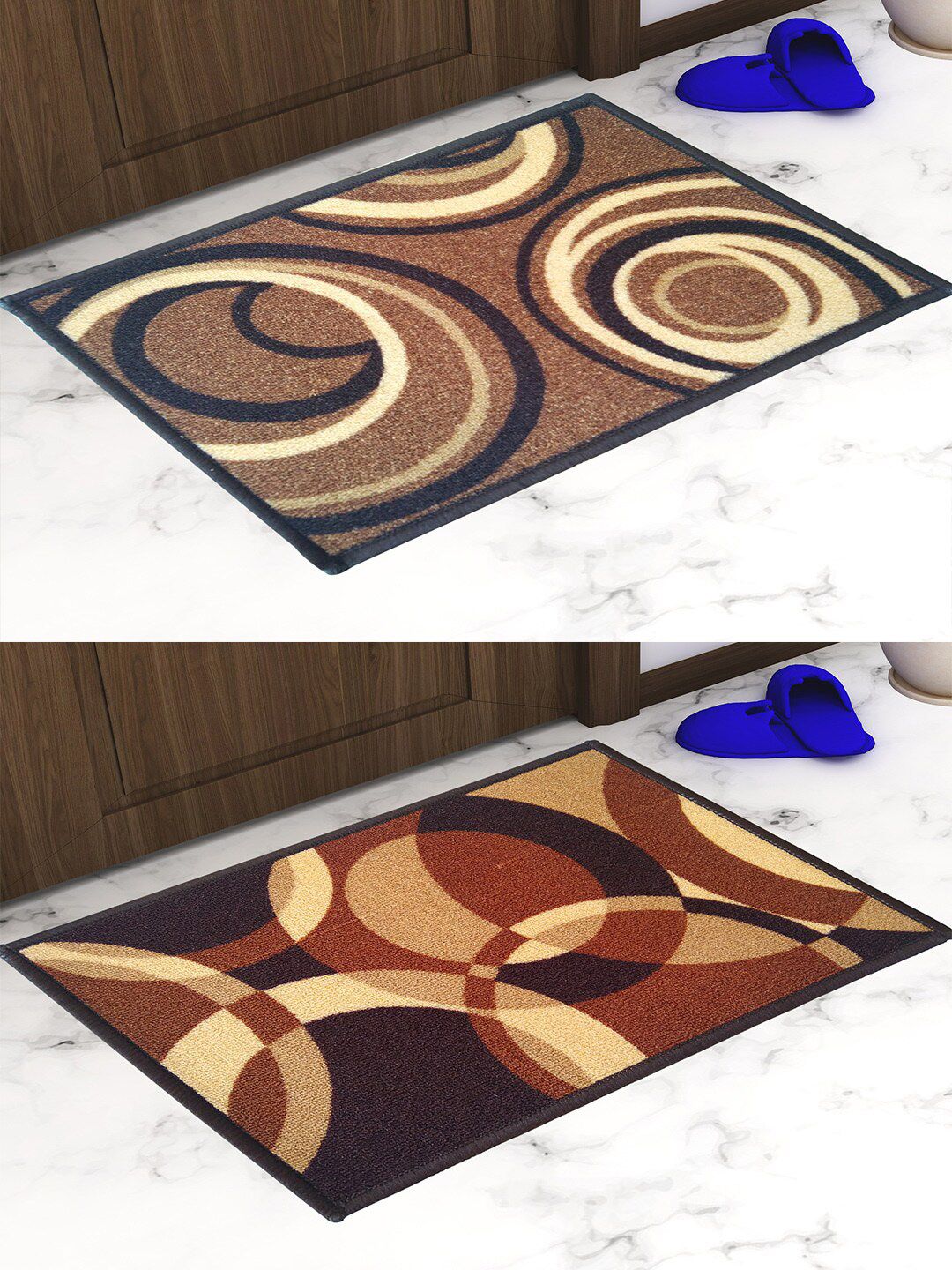 Athom Trendz Set Of 2 Black & Brown Printed Anti Skid Doormats Price in India