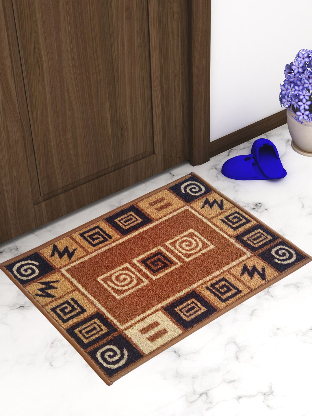 Athom Trendz Brown & Black Self-Design Anti-Skid Doormat Price in India