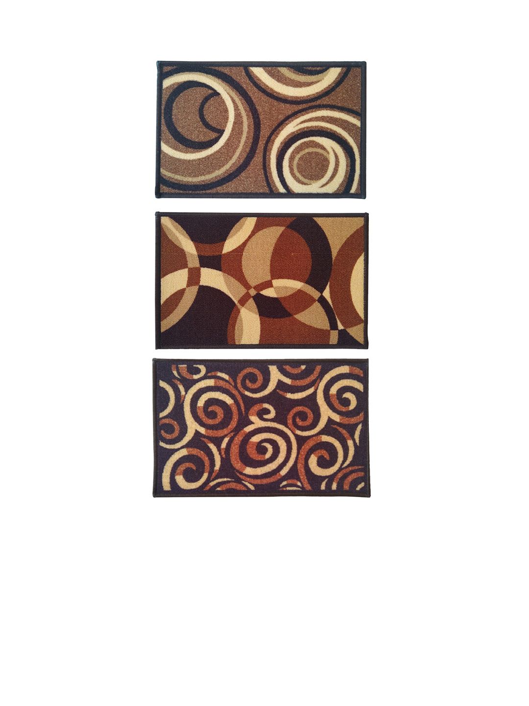 Athom Trendz Set Of 3 Brown & Yellow Patterned Anti Skid Rectangular Door Mats Price in India