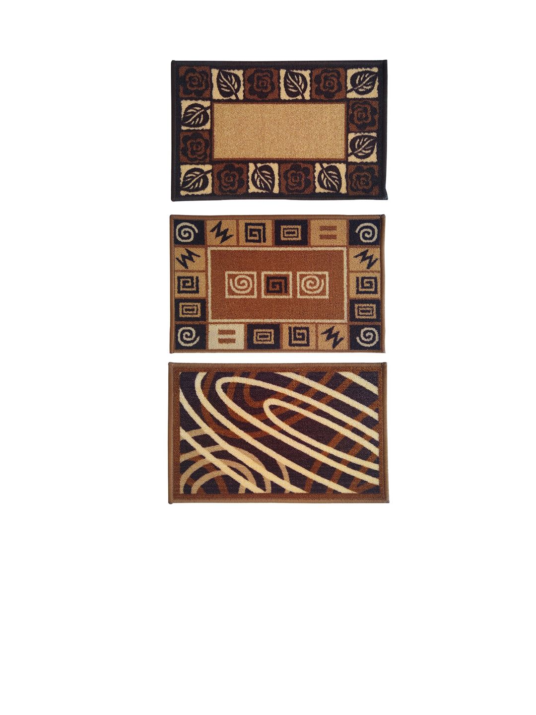 Athom Trendz Set Of 3 Brown & Black Self-Design Anti-Skid Doormats Price in India