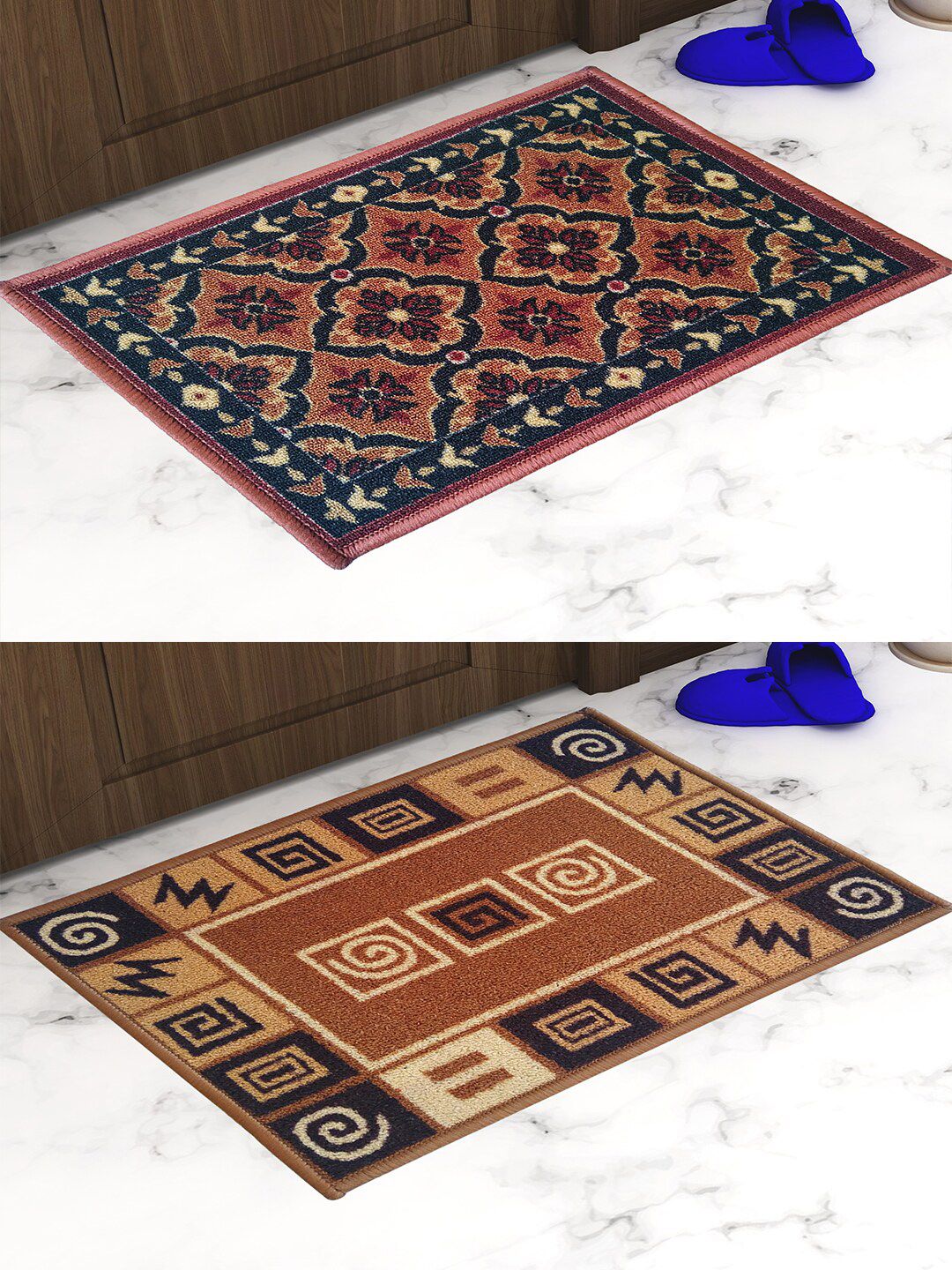 Athom Trendz Set Of 2 Patterned Anti Skid Rectangular Door Mats Price in India