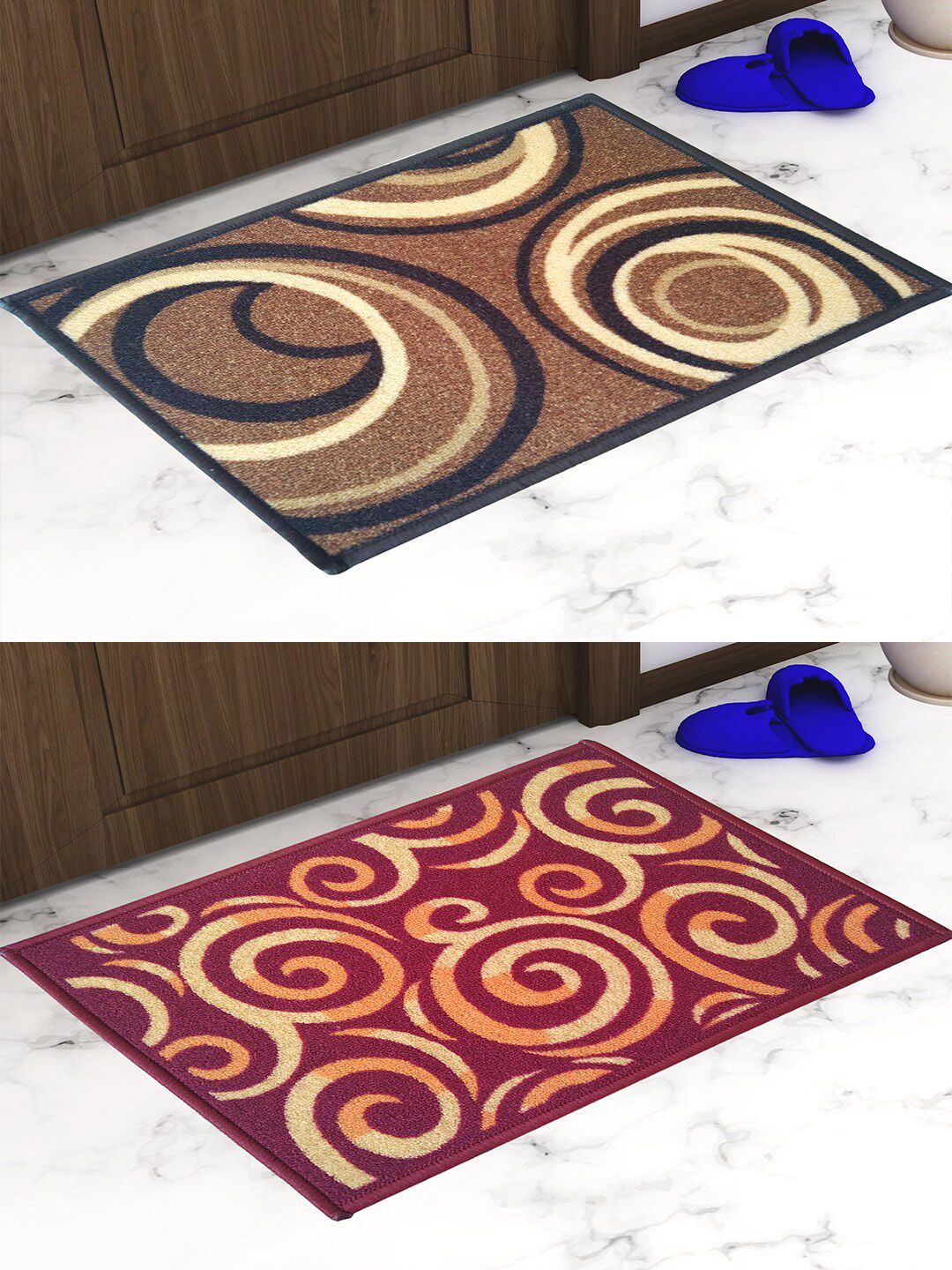 Athom Trendz Set Of 2 Brown & Maroon Self-Design Anti-Skid Doormats Price in India