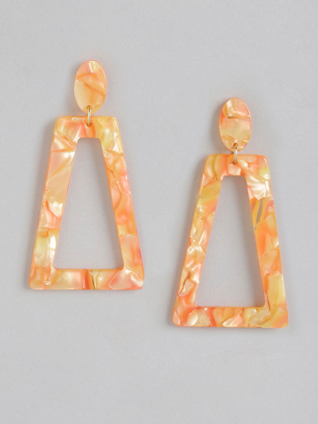 Forever New Orange Geometric Drop Earrings with Resin Finish Price in India