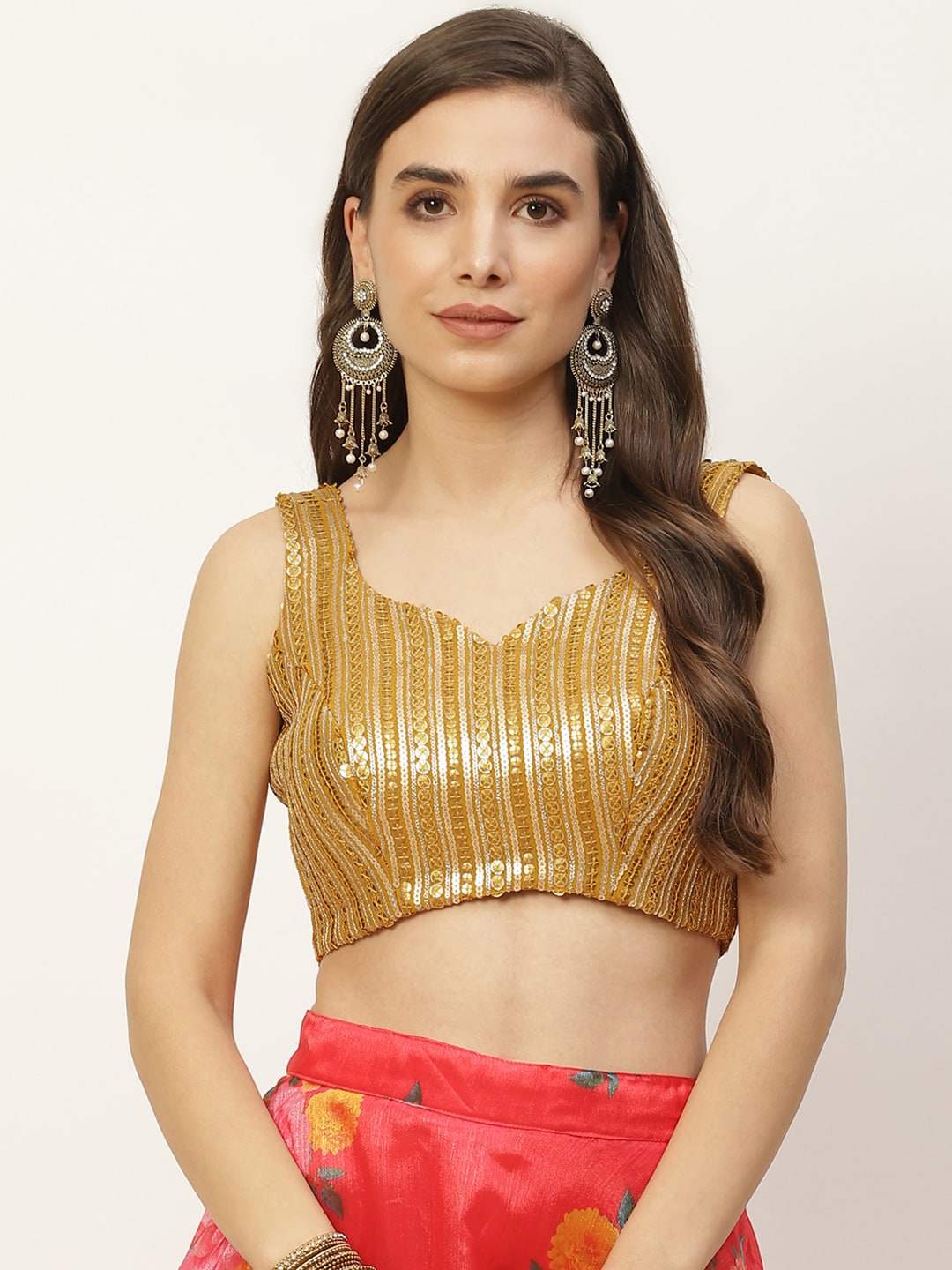 NDS Niharikaa Designer Studio Gold Sequinned Padded Saree Blouse Price in India