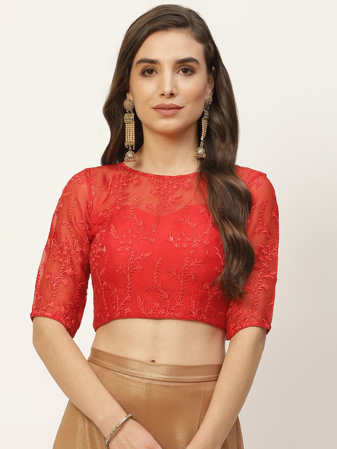 NDS Niharikaa Designer Studio Women Red Embroidered Padded Saree Blouse Price in India
