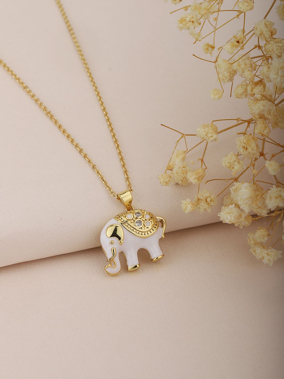 Carlton London White & Gold-Toned Brass Elephant Shaped Necklace Price in India