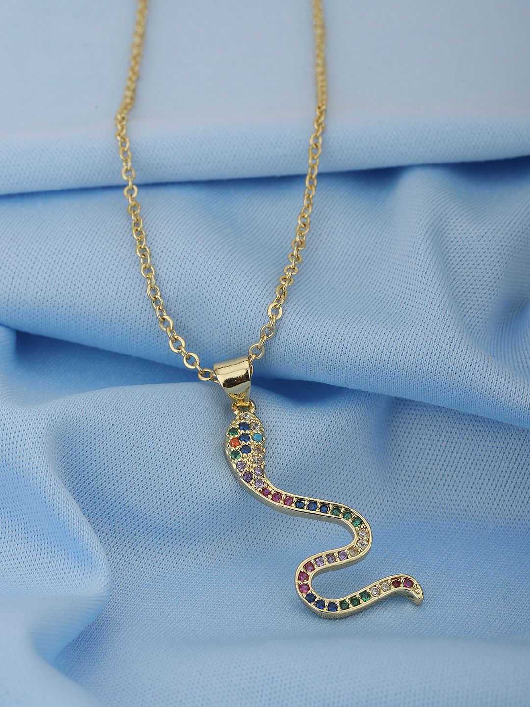 Carlton London Gold-Plated CZ-Studded Snake-Shaped Necklace Price in India