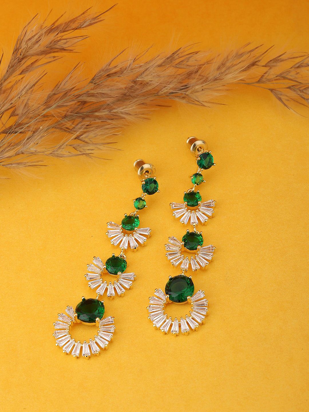 Carlton London Green & Gold-Toned Circular Drop Earrings Price in India
