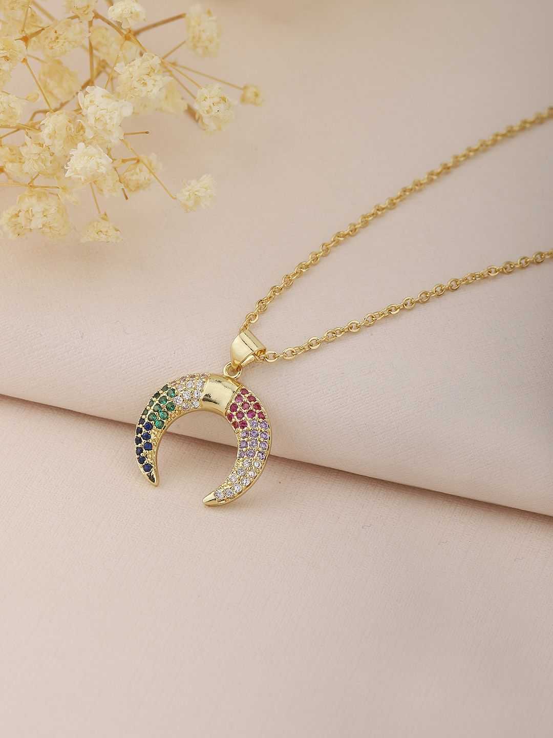 Carlton London Gold-Plated CZ-Studded Crescent Moon-Shaped Necklace Price in India