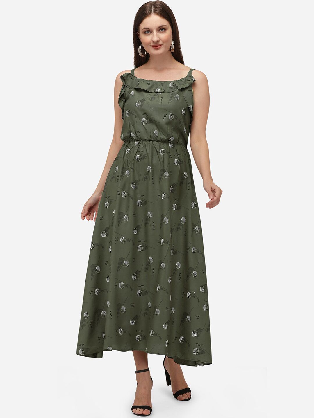 Nimayaa Women Green Abstract Print Cotton Maxi Dress Price in India