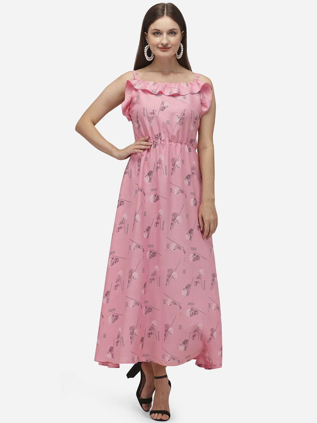 Nimayaa Women Pink Abstract Print Cotton Maxi Dress Price in India