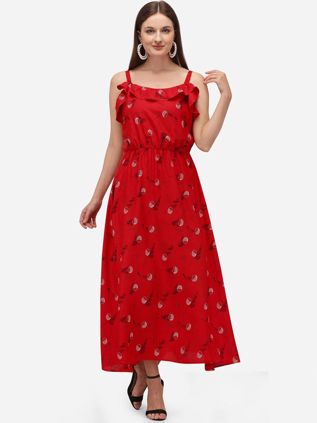 Nimayaa Women Red Printed Maxi Dress Price in India