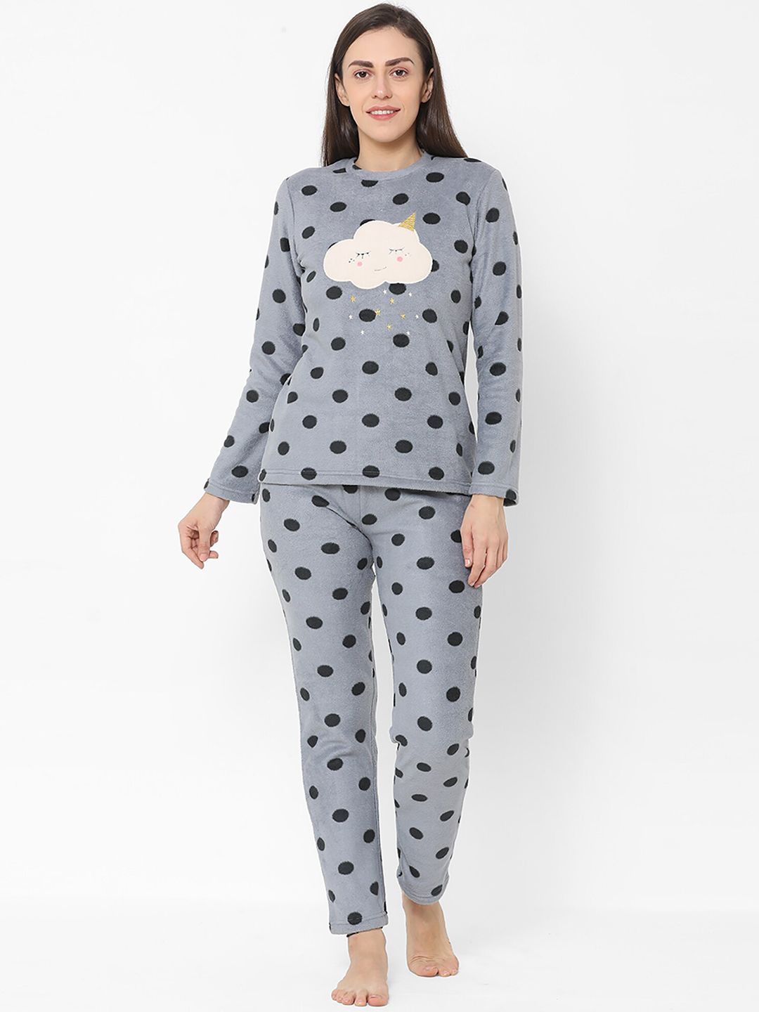 Sweet Dreams Women Grey & Black Printed Night suit Price in India