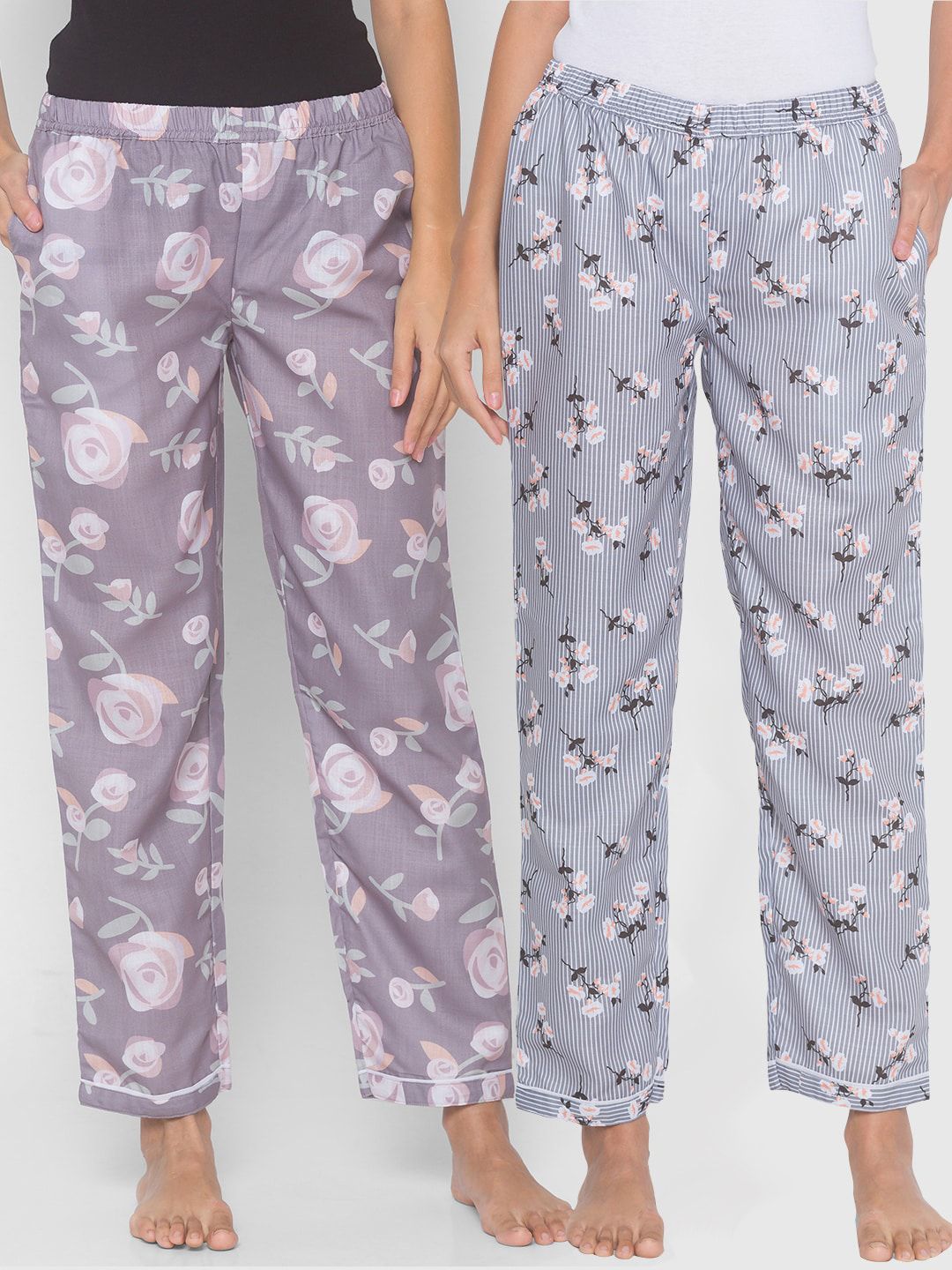 FashionRack Women Pack of 2 Printed Mid Rise Pyjamas Price in India