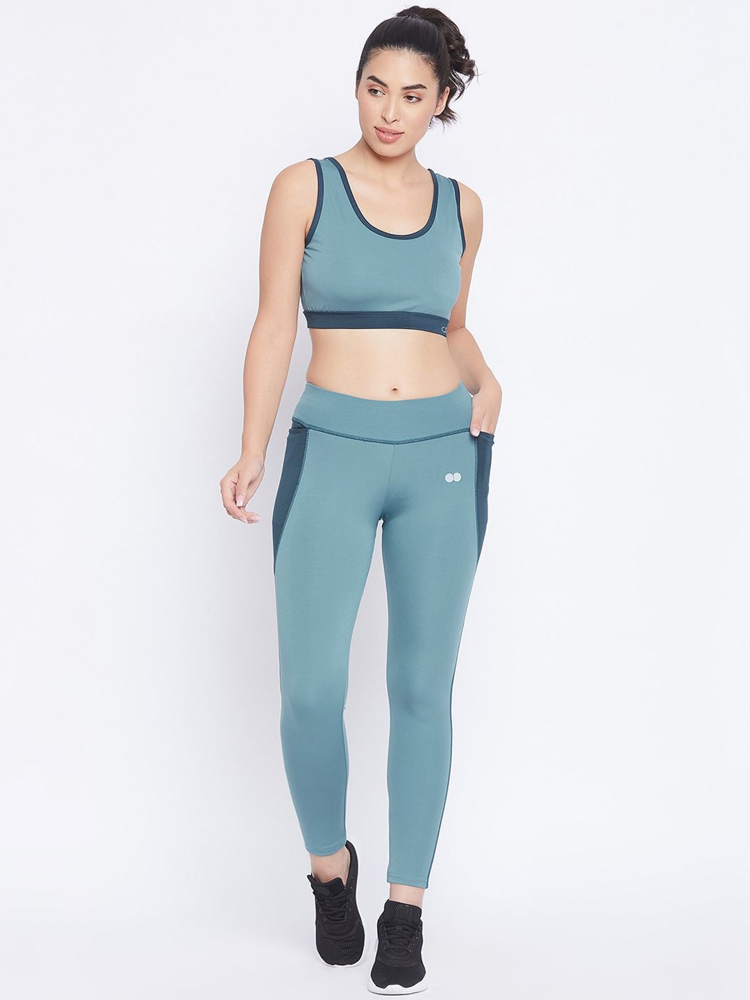 Clovia Women Blue Solid Sports Tracksuit Price in India