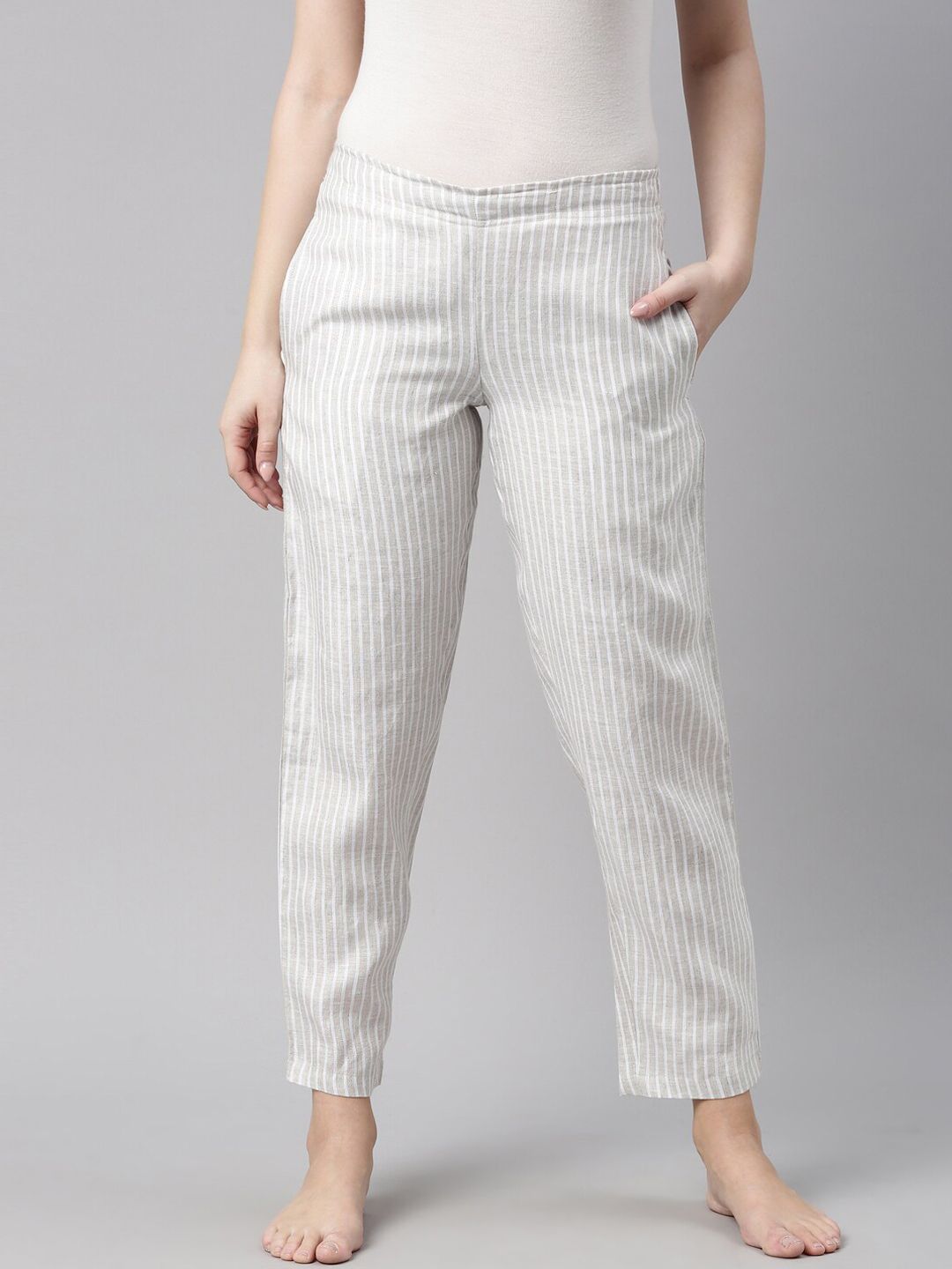 Ecentric Women Grey & White Eco-Friendly Slim Fit Lounge Pant Price in India