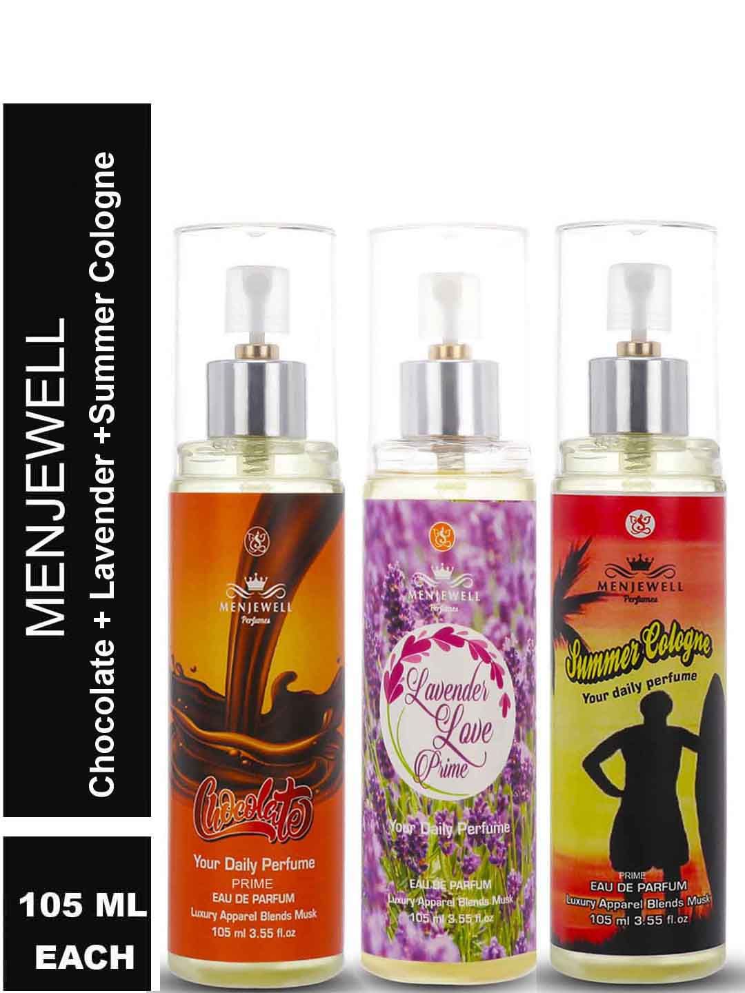 Menjewell Women Yellow & White Set Of 3 Chocolate & Lavender Perfumes Price in India
