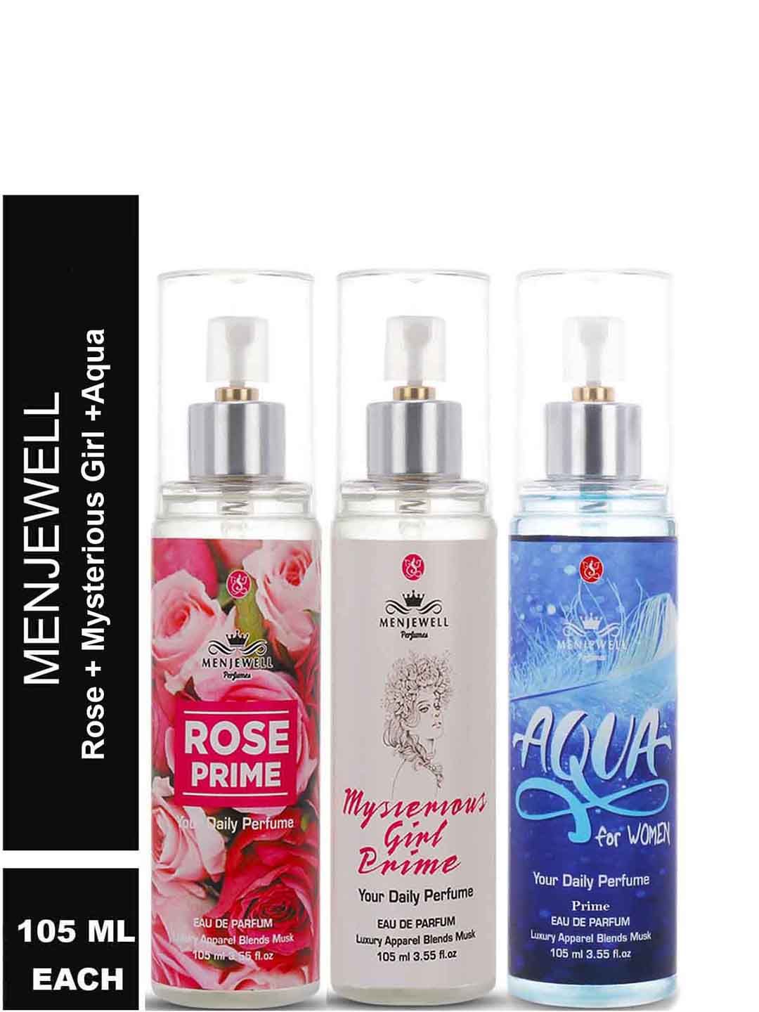 Menjewell Pack of 3 EDP Perfume-Rose Myserious Girl Aqua Price in India