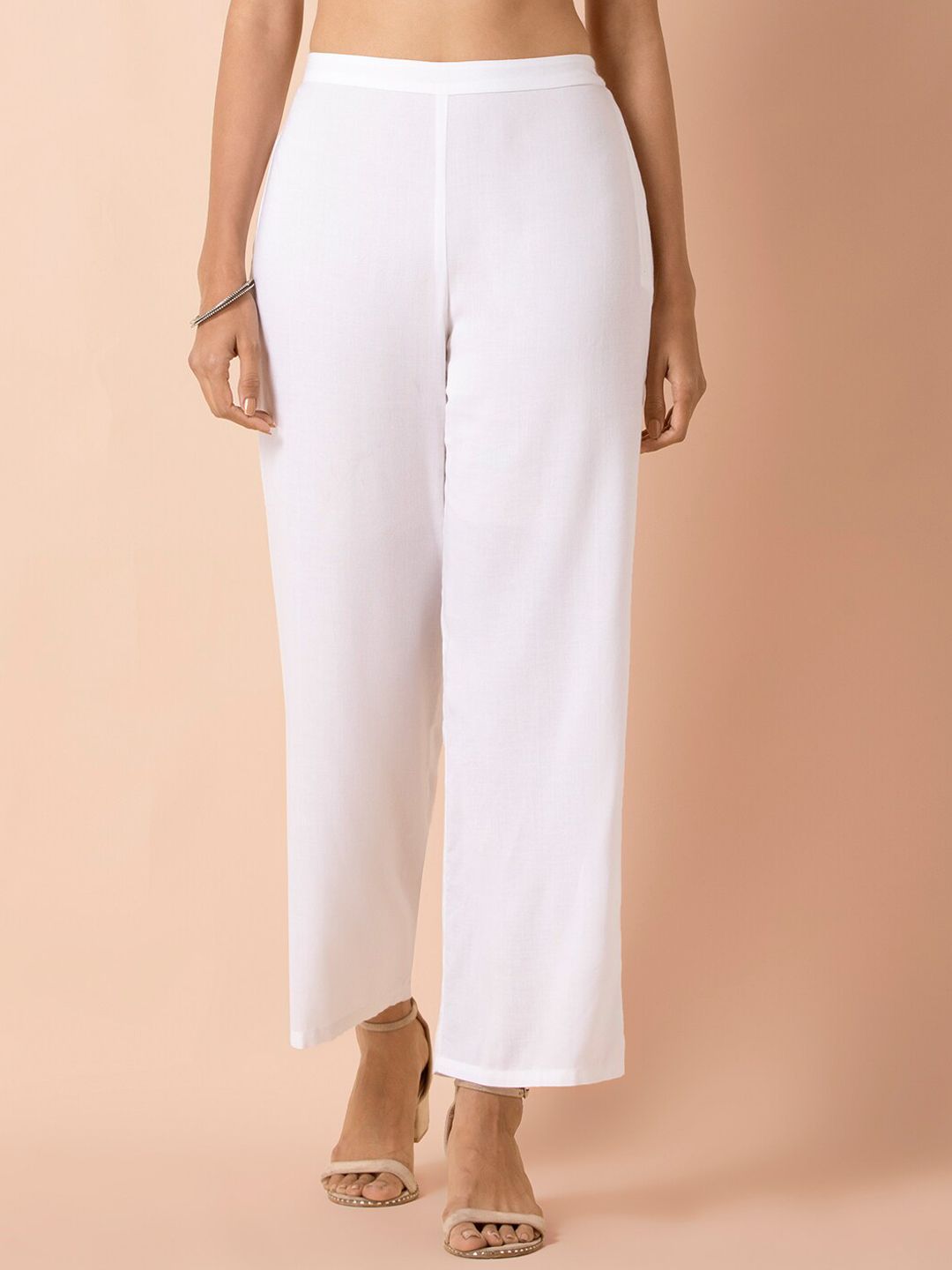 INDYA Women White High-Rise Parallel Trousers Price in India