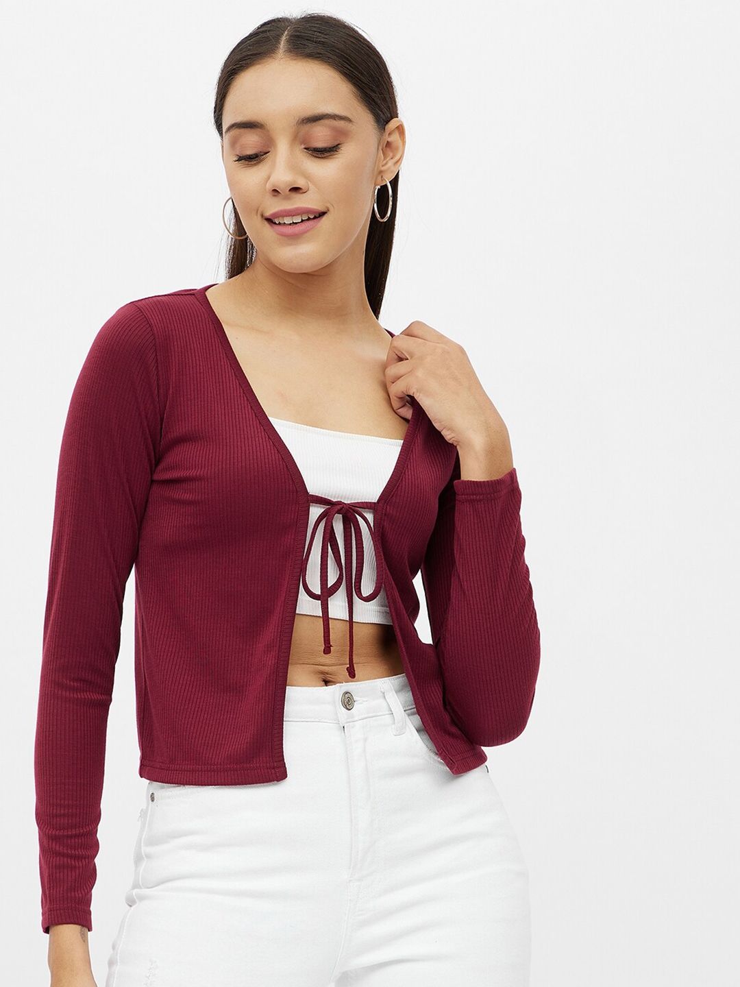 Harpa Women Maroon Crop Shrug Price in India